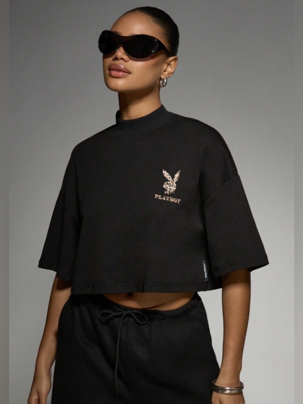Missguided X Playboy Cropped Mockneck T Shirt